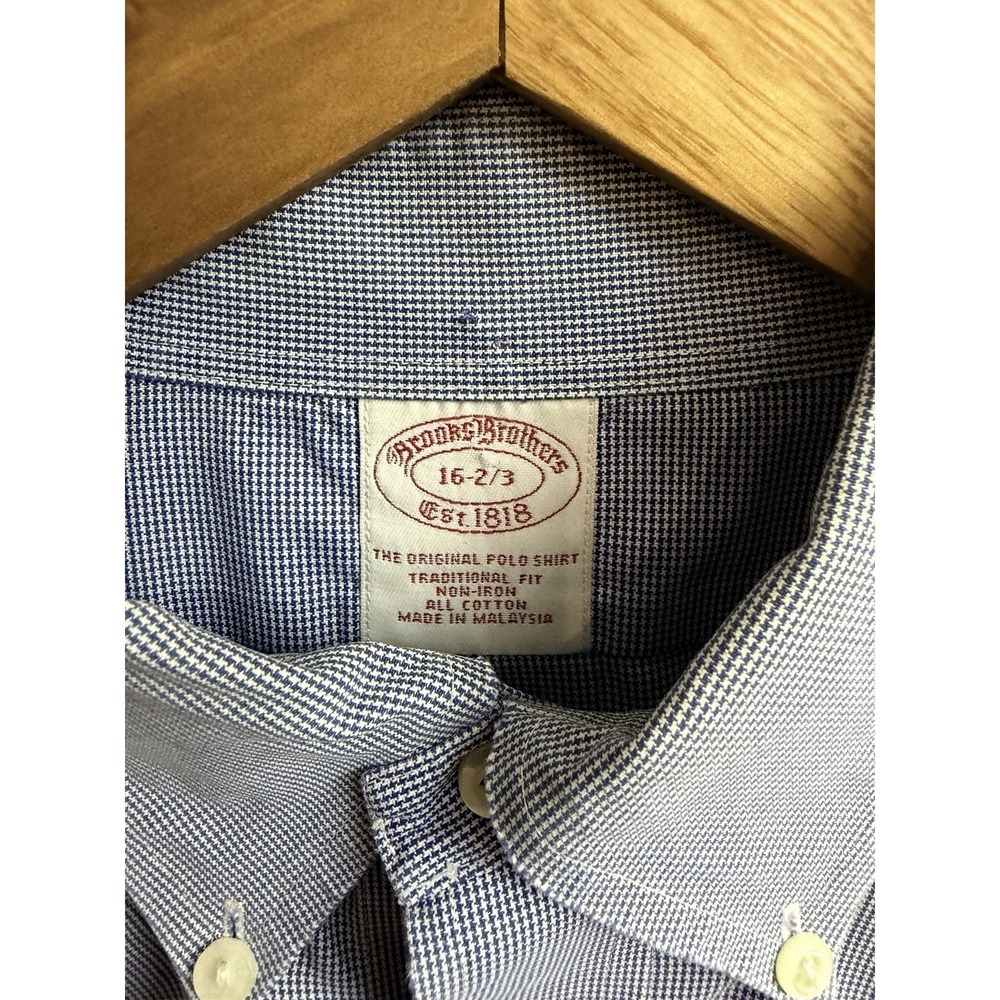 Brooks Brothers Dress Shirt Large Blue Check Original Polo Shirt Non Iron Cotton - Picture 3 of 6